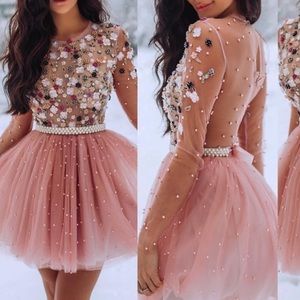 Handmade Dress with 3D crystal flowers & pearls
